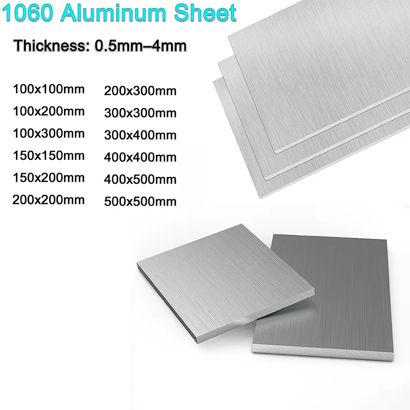 1-3Pcs 1060 Aluminum Sheet 0.5-4mm Thickness 100x100mm to 500x500mm Polished Aluminum Alloy Square Plate