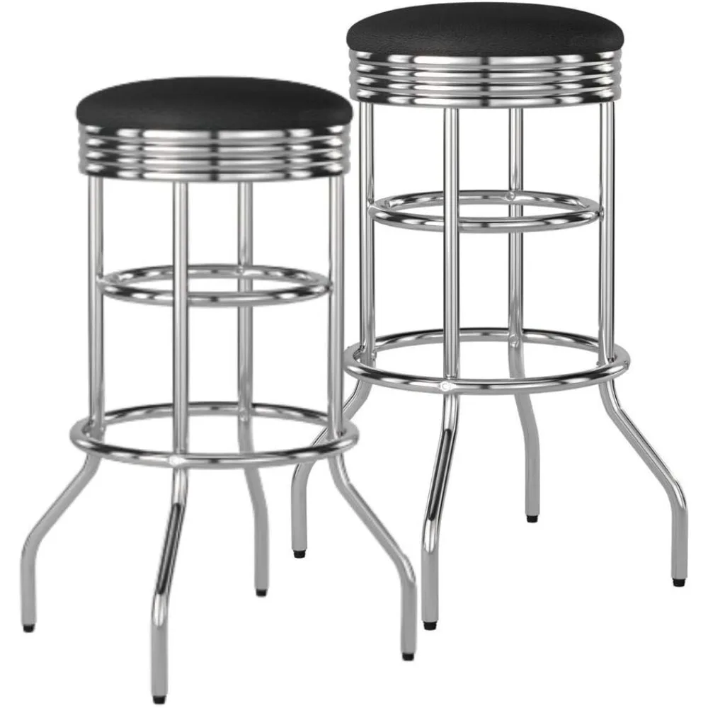 Swivel Bar Stool para Cozinha Counter, Assento de couro falso com Metal Base, Heavy Duty, Garagem e Oficina, Polegada