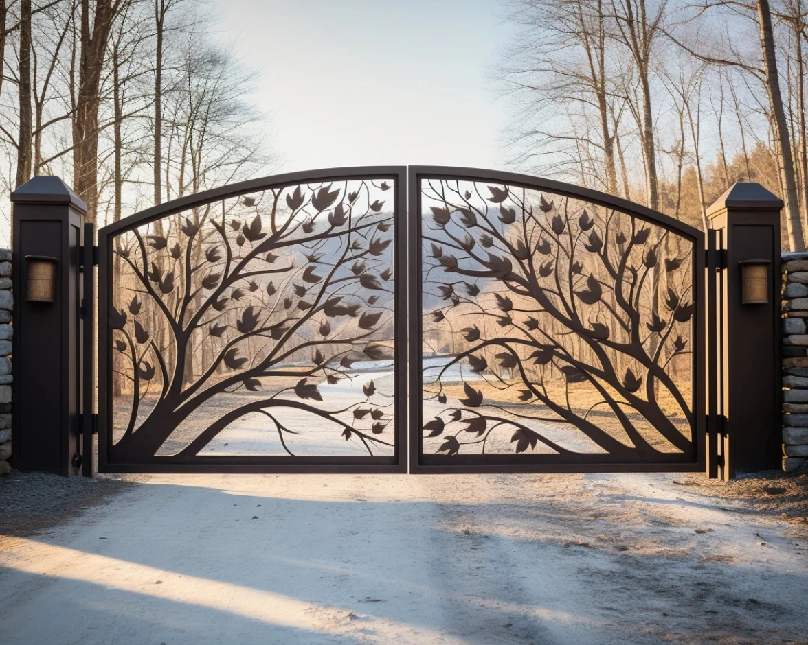Custom High-end Wrought Iron Swing Security Gate for Villa Hotel & Industrial Courtyard Entrances