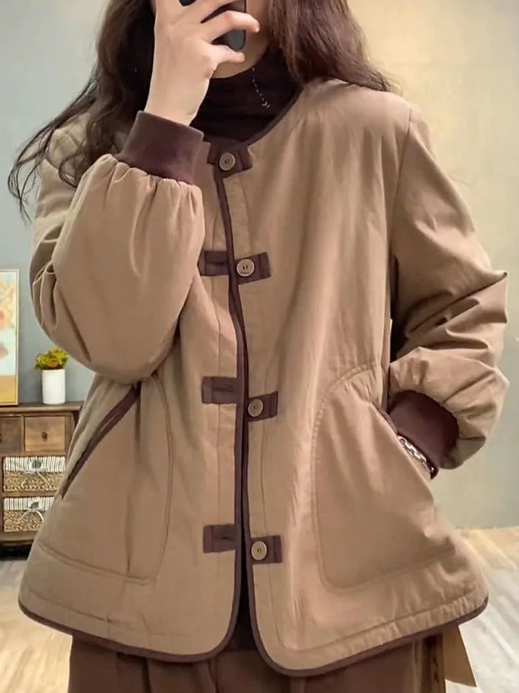 

Retro Oversized Color Blo Cotton Jaet Women's Autumn Winter Thiened Casual ort Coat Warm Mom's Cotton Padded Vest