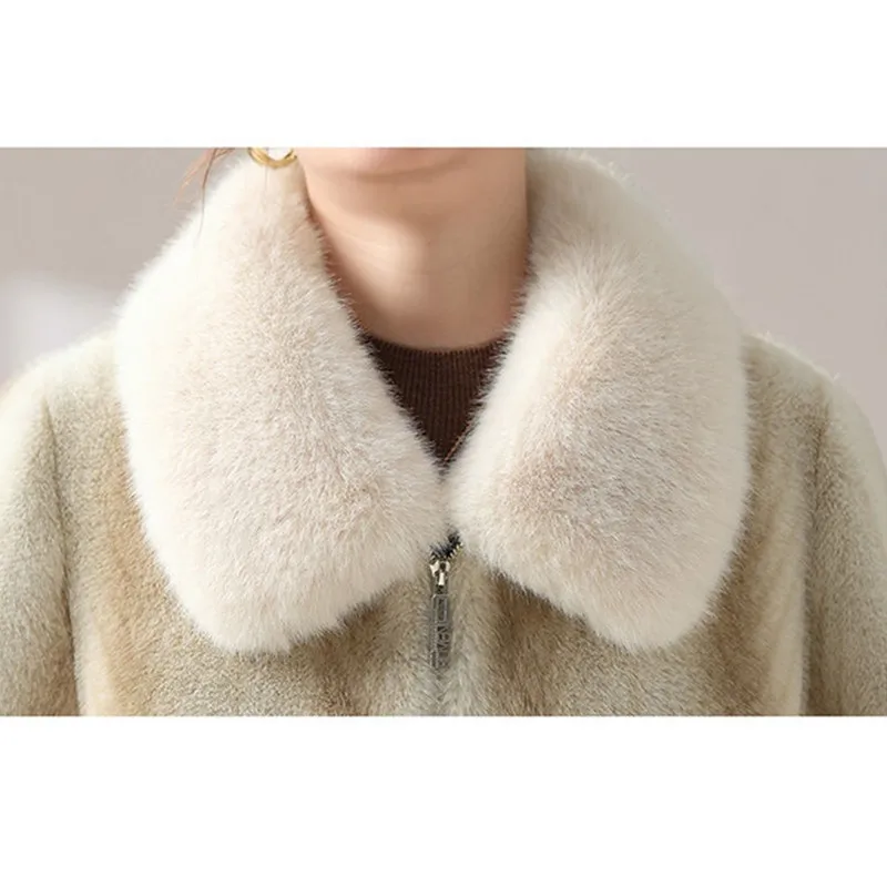 2026 Nieuwe Mode Faux Nertsen Bontjas Vrouwen Winter Dikke Rits Korte Bont Jas Middelbare Leeftijd Moeder Kleding Tops warme Bovenkleding T1642