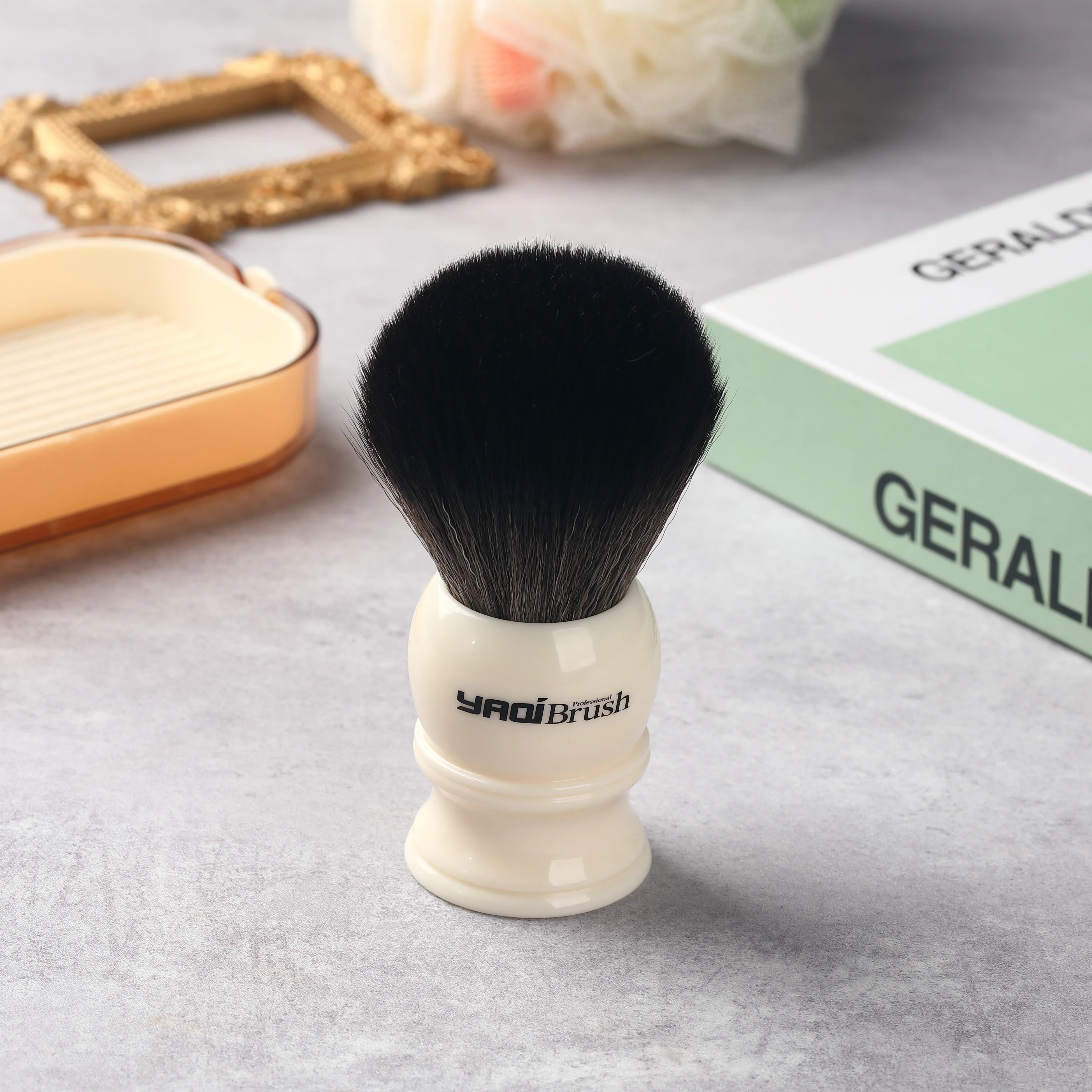 Yaqi 24mm Size Knot White Handle Black Synthetic Hair Shave Brush