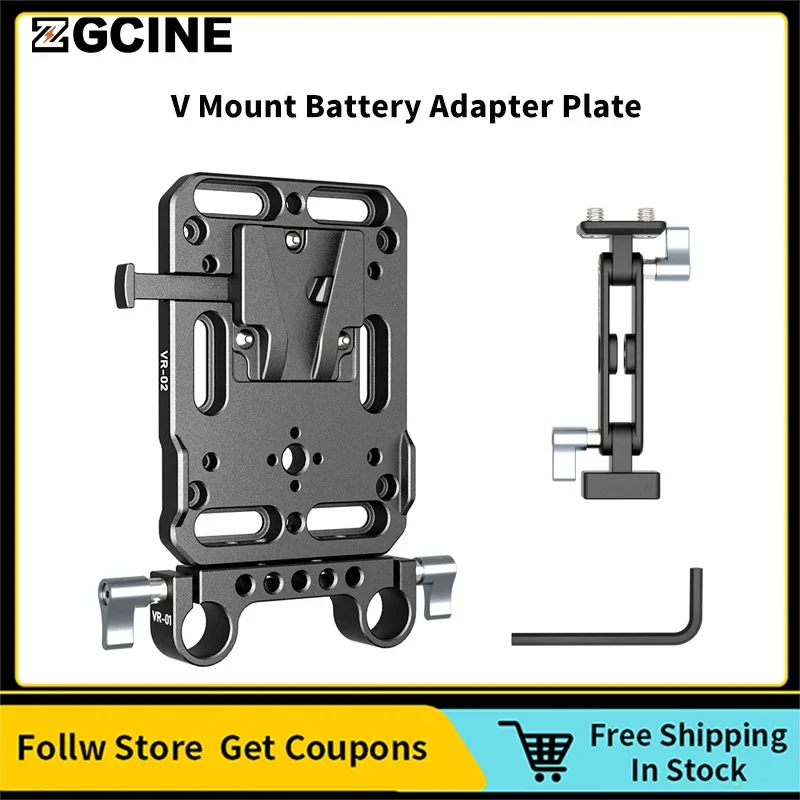 ZGCINE VR-02 V Mount Battery Adapter Plate with 15mm Rod Clamp Adjustable Arm Accessories for Canon Sony DSLR Cameras