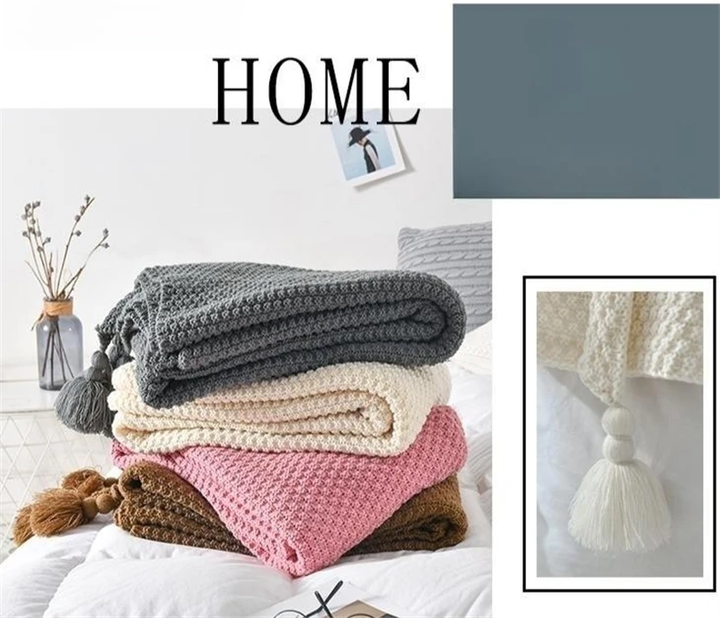 

Multi-functional Decorative Blanket for Sofa, Bed Tail, Monochromatic, Nordic Style, Tassel, Knitted, Office, Lunch Break