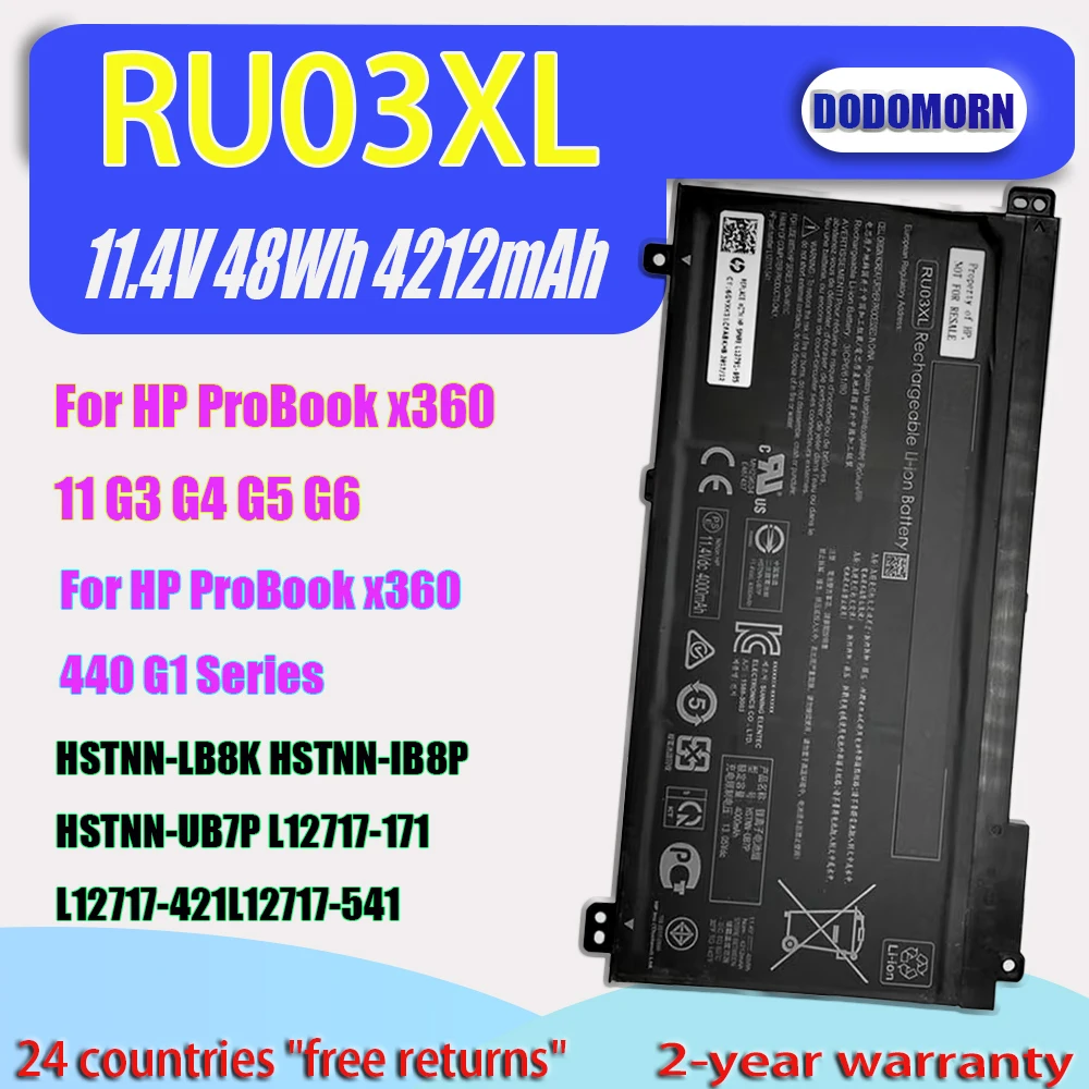 

New DODOMORN Laptop Battery RU03XL For HP ProBook X360 11 G3 G4 G5 G6 440 G1 Series HSTNN-LB8K HSTNN-UB7P HSTNN-IB8P L12791-855