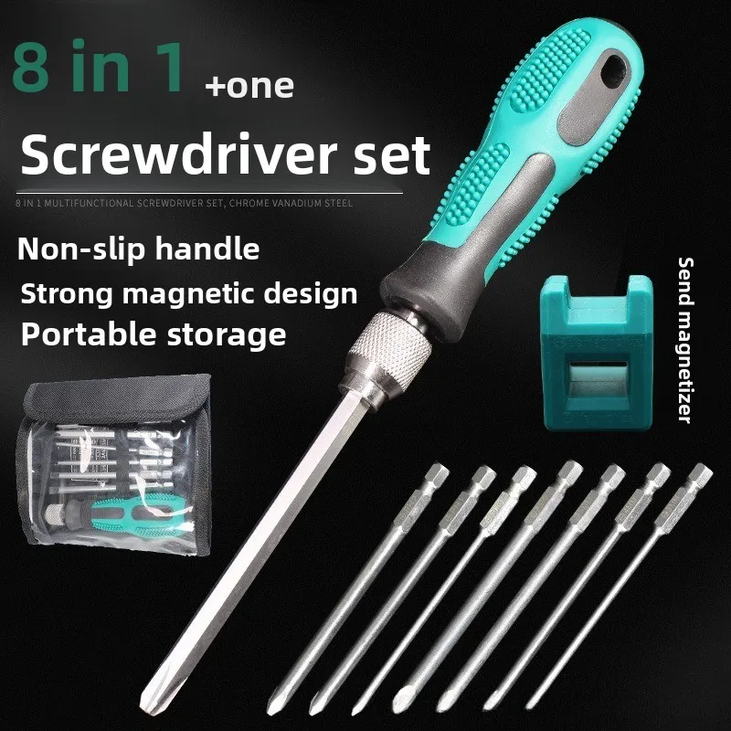 8 in 1 Household Multifunctional Screwdriver Set, Magnetic Phillips & Slotted Screwdrivers for Maintenance & Disassembly