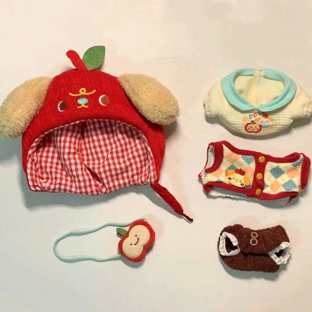 Apple Dog ingeblikte volledige set van 20 cm katoenen pop babykleding schattige kleine Apple katoenen pop hoofdbedekking kleding zonder attributen