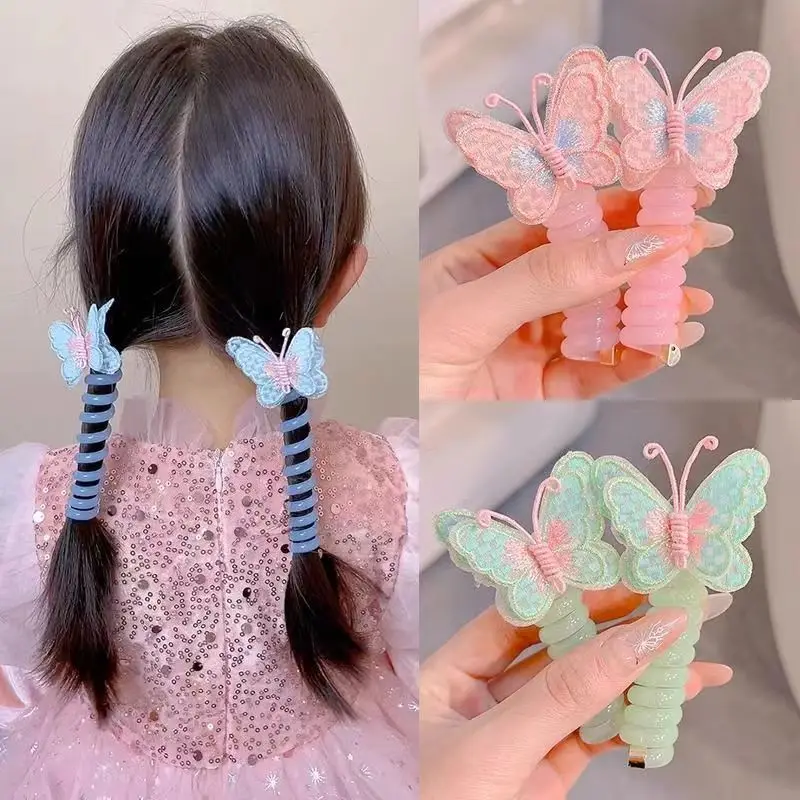 1PC New Lovely Mesh Butterfly Elastic Spiral Hair Rope Head Rope Ponytail Hair Ring Rubber Band Headdress For Kids