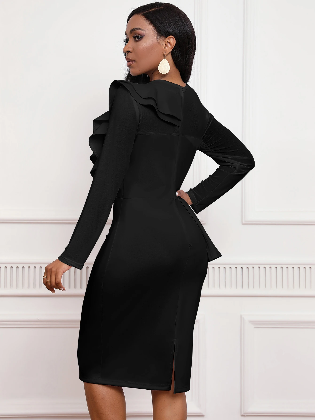 2026 Moda Abito in rilievo Maglia a maniche lunghe Stretch Slim-Fit Gonna con volant Incontri All-Match Abbigliamento donna elegante