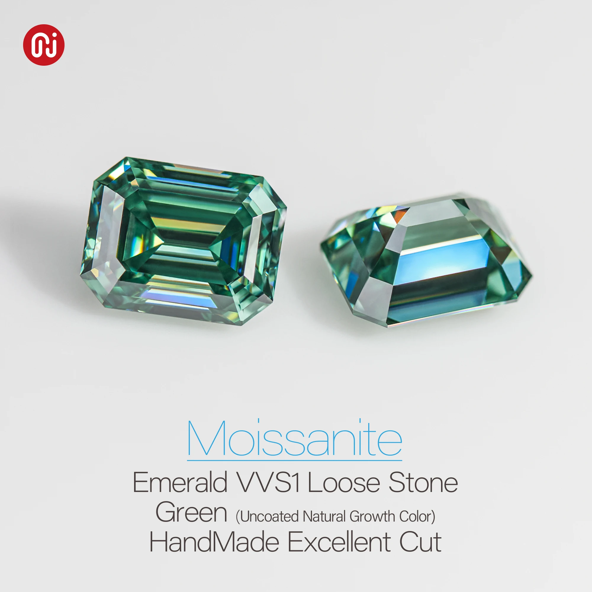 GIGAJEWE Moissanite Green Color  Customized Emerald Cut VVS1 Loose Diamond Test Passed Gemstone For Jewelry Making