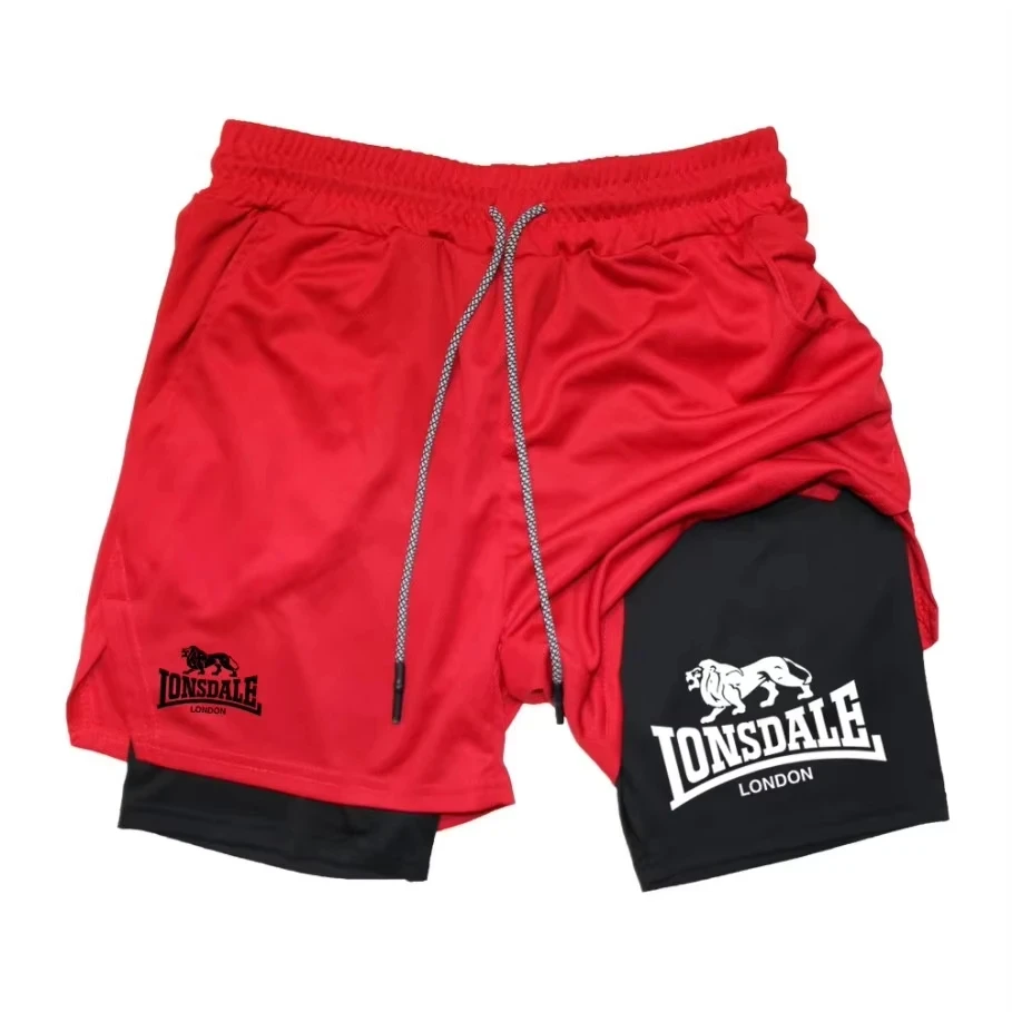 2-in-1 running shorts, suitable for men's gym exercise, with mobile phone pocket towel cover for summer sportswear