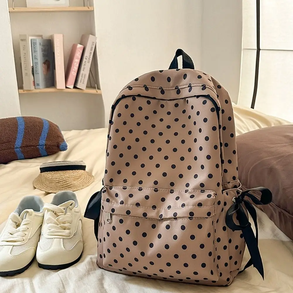 Sweet Polka Dot Backpack Bowknot Design Multiple Pockets Bow Rucksack Large Capacity Lightweight Student School Bag Outdoor Use