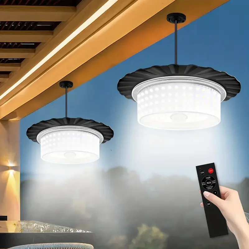 Solar Shed Light Outdoor Indoor 244LED Motion Sensor Pendant Light Daytime Work Light with Remote for Barn Gazebo Shop