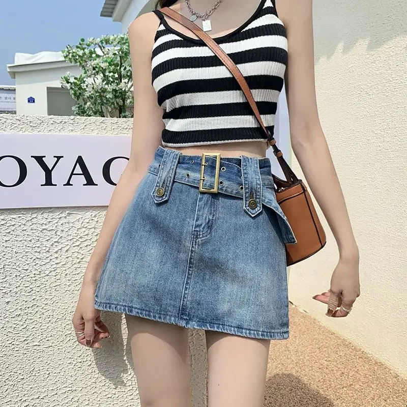 

Женская джинсовая юбка Chorts Gyaru, мини-джинсовые юбки с высокой талией для женщин, стильная трапециевидная скромная повседневная одежда премиум-класса, тренд 2025