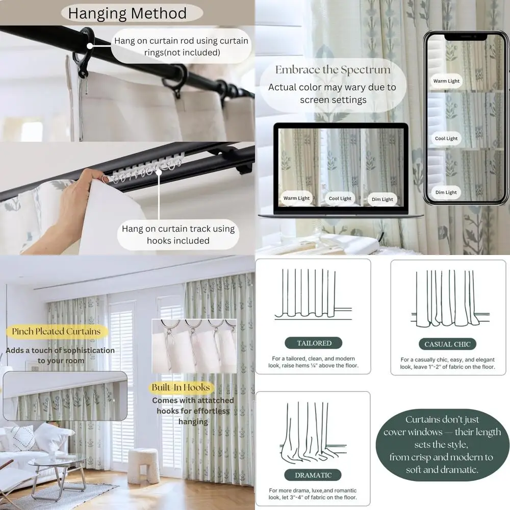 

Элегантные шторы с цветочным узором и складками-плиссе - светопропускающие, 2 панели, античный белый, 30x96