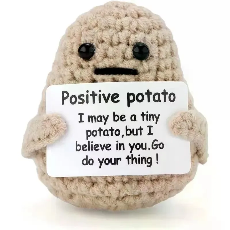 1 Pcs Mini Positive Energy Potato Hug Pocket Mini Handmade Plush Wool Knitting Doll with Card Funny Birthday Christams Gift view 6