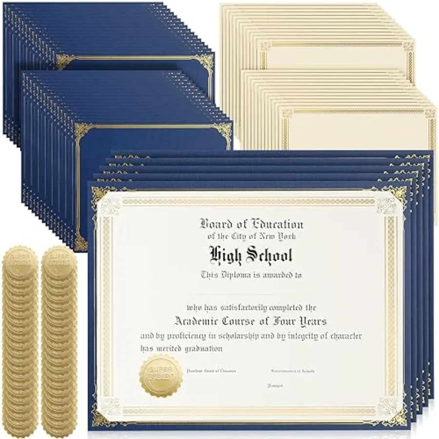 

Набор из 300 льняных держателей для сертификатов: 100 листов бумаги для сертификатов с золотым тиснением, 100 односторонних льняных держателей для дипломов 8,5'' x 11'', 100 г