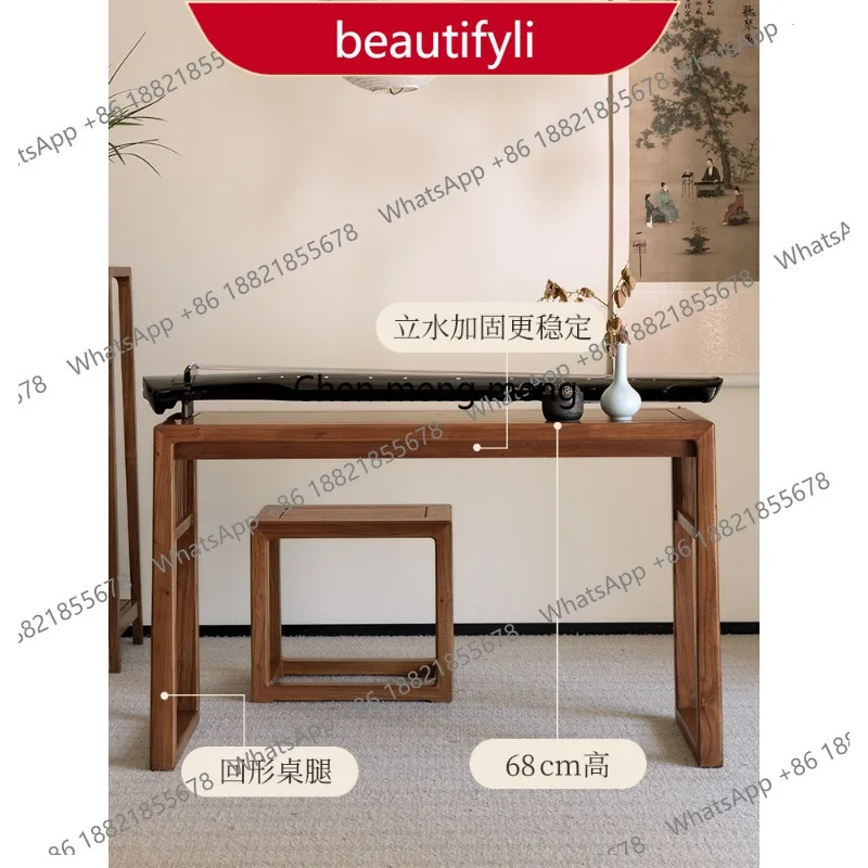 

01A New Chinese old elm piano table, piano stool, all solid wood Zen guzheng table, antique piano shelf