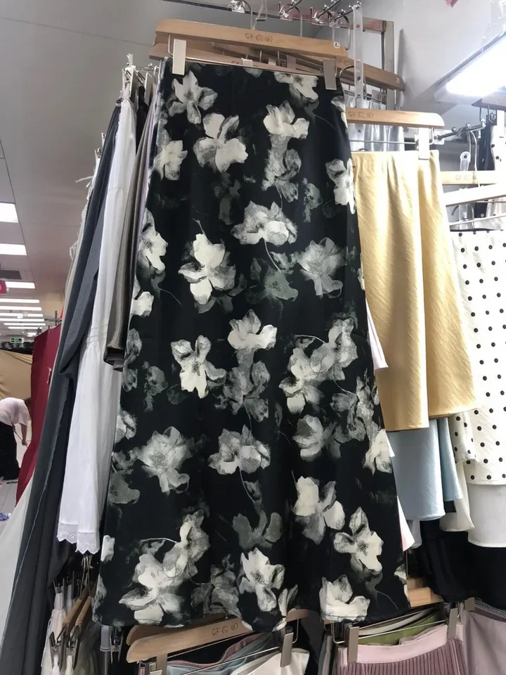 New 2026 Satin Floral Printed Fishtail Women's Skirts Spring Summer A-line High-waisted Slimming Bodycon Long Skirt