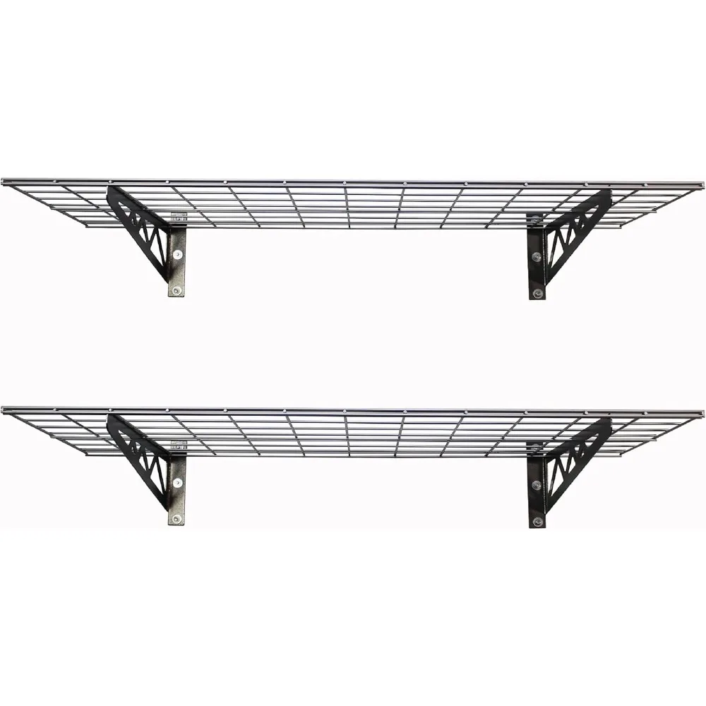 

Garage Wall Shelf Two-Pack White or Hammertone | Three Size Options | Includes Bike Hooks | 500lb Weight Capacity