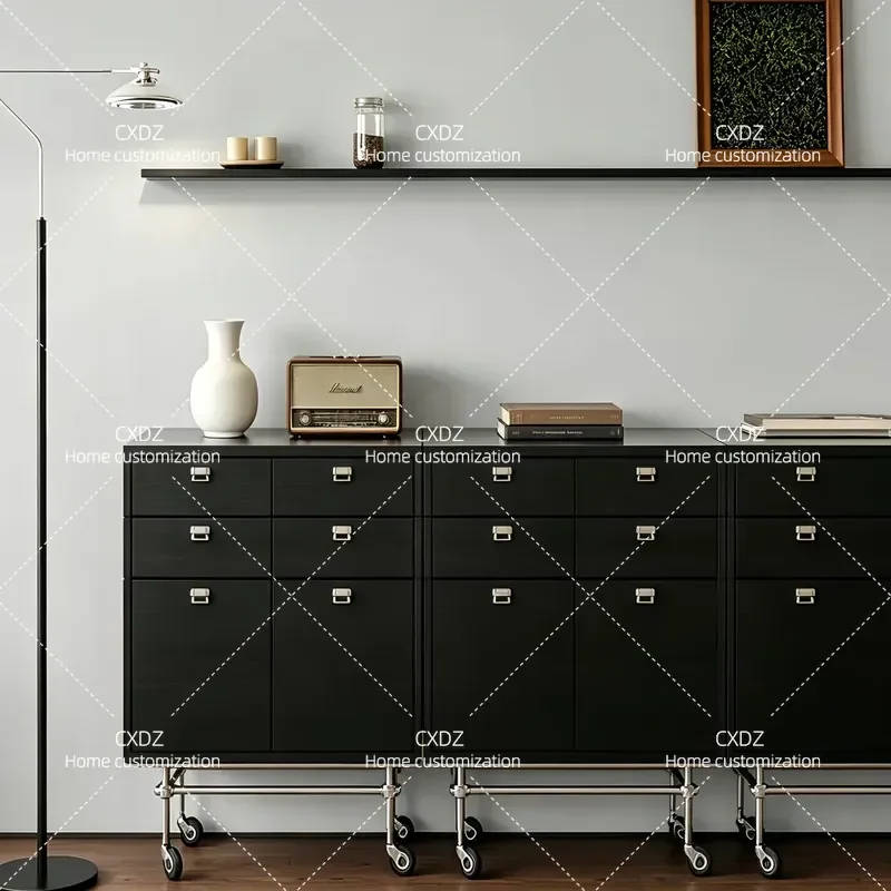 Modern Simple Side Cabinet Teak Color Bucket Locker Storage Cabinet Nordic Stainless Steel Cabinet Minimalist Design for Home