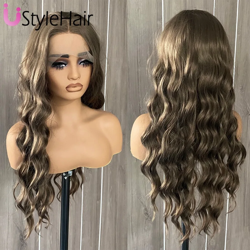 

UStyleHair Коричневый парик Парик спереди Синтетические длинные объемные волны Парики Термостойкий парик шнурка Повседневное использование Косплей Натуральная линия волос