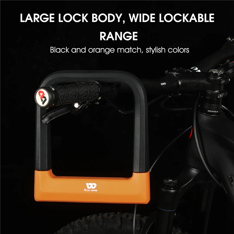 WEST BIKING Bike Bold U lock High-Strength Alloy Anti-theft Lock Secure MTB Road Bicycle Lock Motor Scooter Cycling Accessories