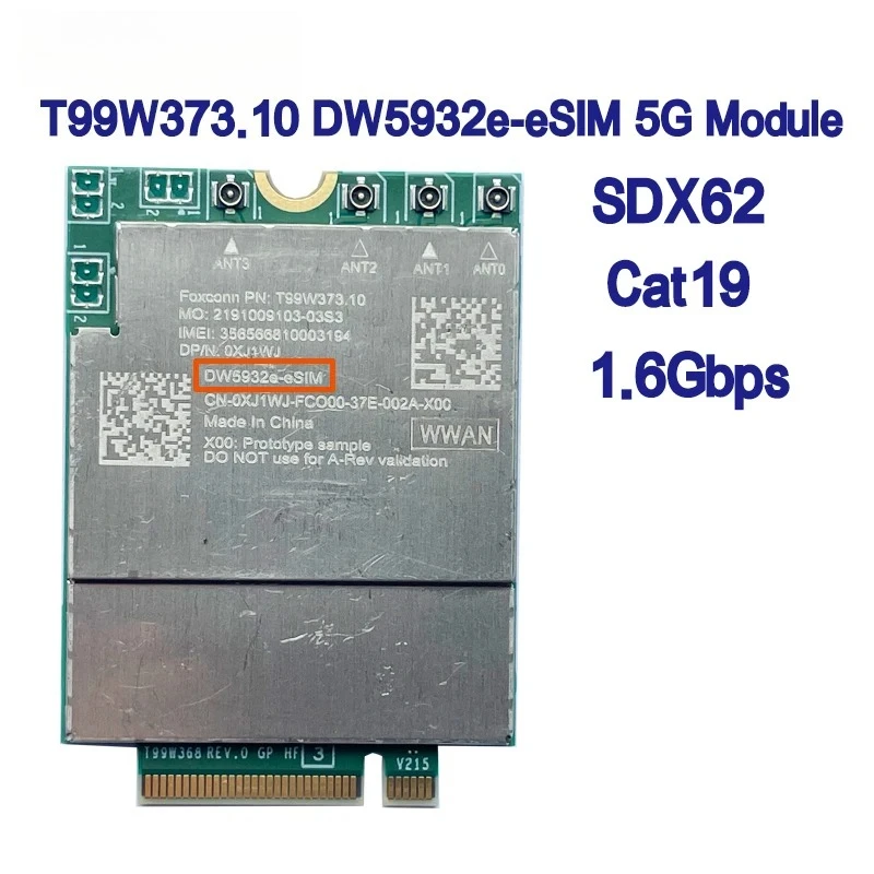 DW5932e-eSIM DW5932e 5G Module T99W373 LTE Cat19 M.2 WWAN Wireless Card for Dell Latitude 7350 7450 7650 9450 Laptop