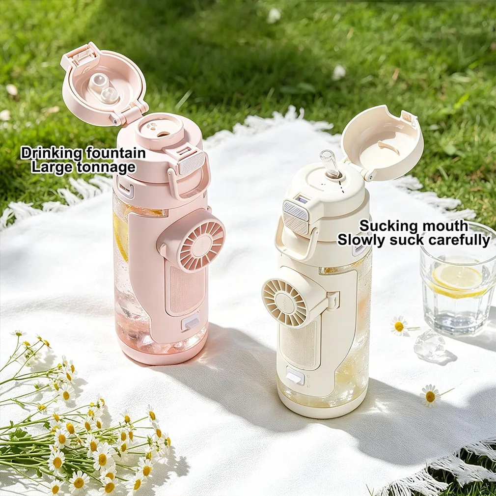 

New 690ml Summer Hydration Fan with 3 Speeds Cooling Sports Cup for Outdoor Gym Travel Rechargeable Water Bottle with Smart Fan