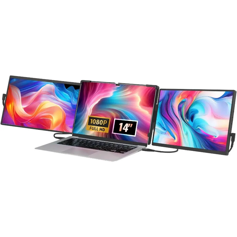

Портативный удлинитель экрана ноутбука 14 FHD 1080P IPS Тройной удлиненный монитор для ноутбука 13-17, поворотный портативный монитор USB-C USB-A
