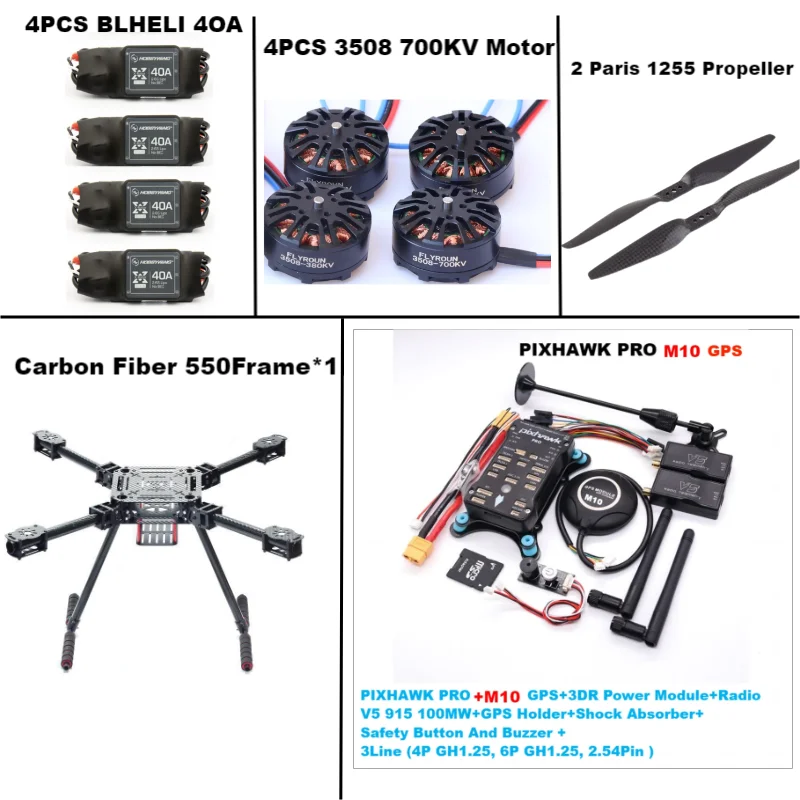 RctoSk-cuadricóptero PIXHAWK PRO M10 de Control de vuelo, cuadricóptero de radiotelemetría, Ardupilot de carbono, BLHELI, 40A, 550, 3508, KVMotor ESC, 700