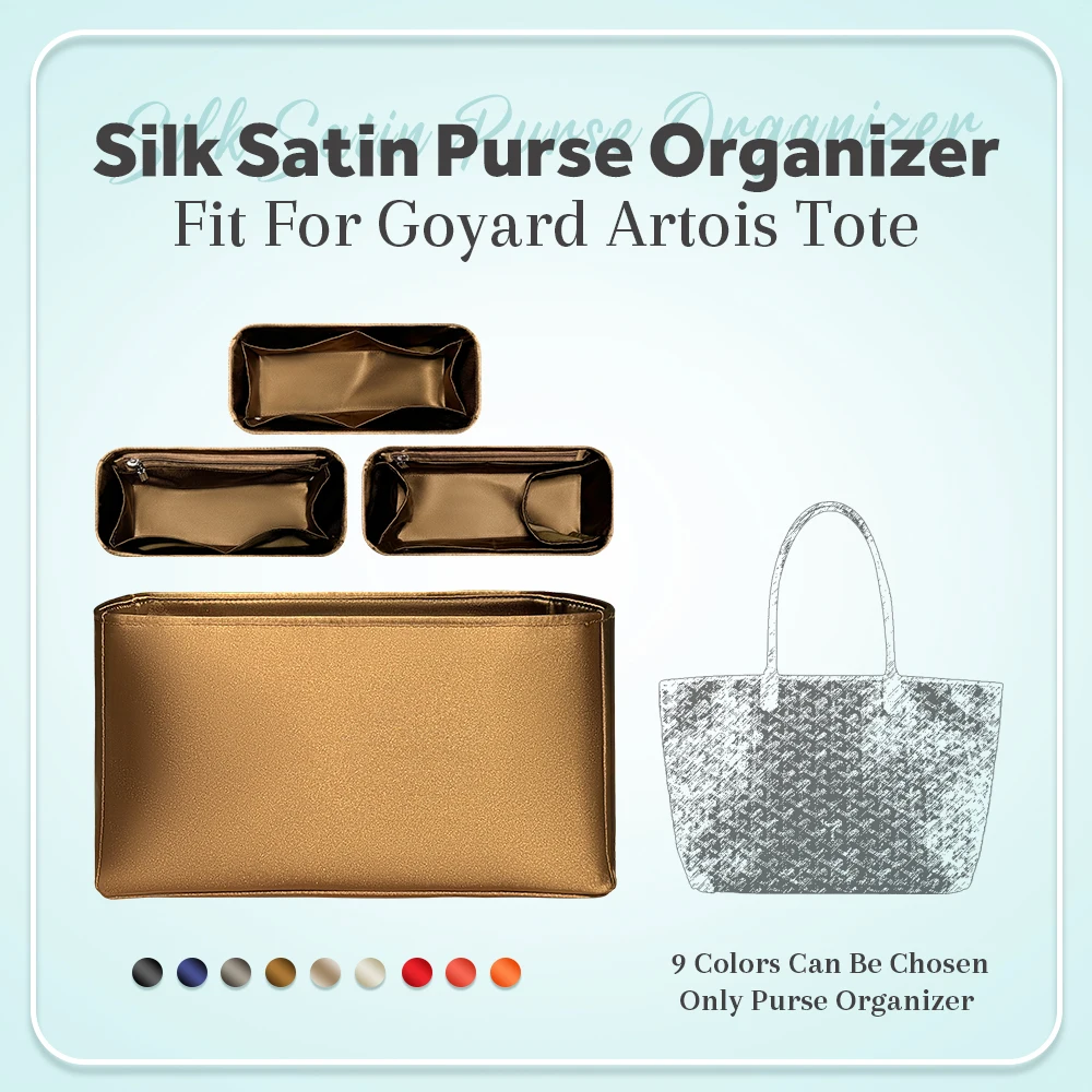 

Silk Satin Purse Organizer Insert, Inner Liner Bag Organizer Insert Fit for Goyard Artois Tote Bag Soft Inside Storage Bag