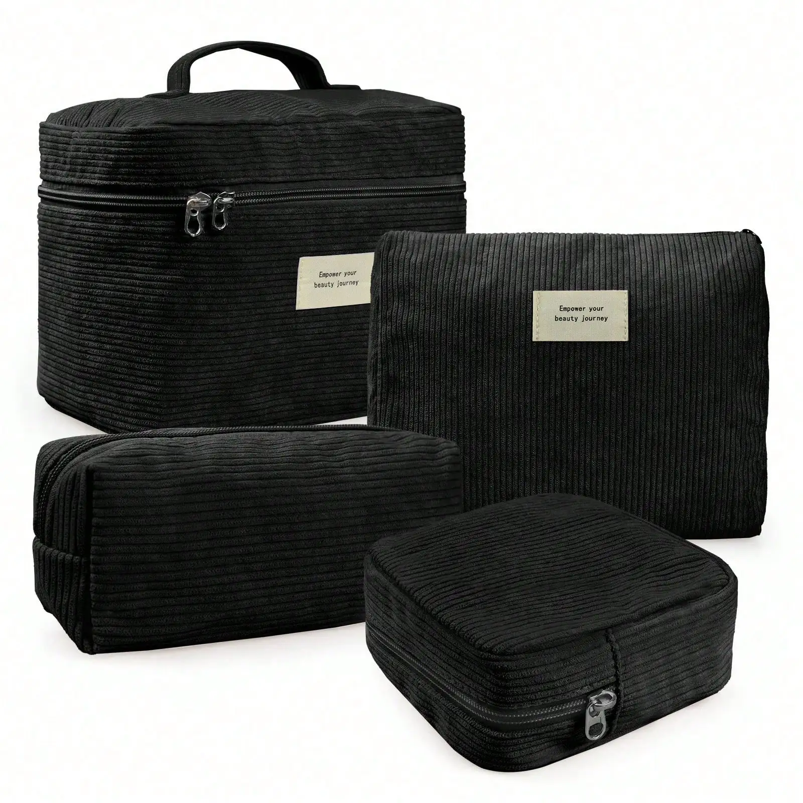 4 Pcs Makeup Bag For Women Corduroy Cosmetic Bag Aesthetic Cute Bags Multi Size Purse Pouch Travel Toiletry Bag Set Makeup Organizer With Zipper