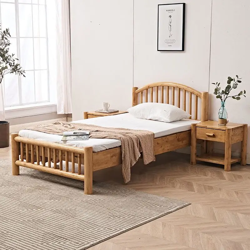 Solid wood bed Simple master bedroom Double rental roomBed frame Widebed Children's bedEconomy simple single bedQueenbed
