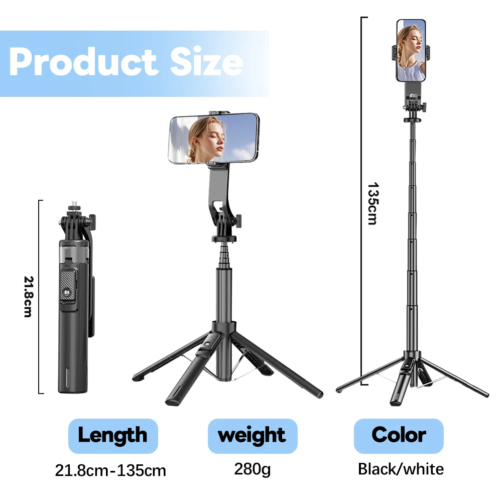 Trépied perche à selfie Bluetooth, support de téléphone pliable, conception de mini porte-clés, adapté aux téléphones intelligents Apple, Android et autres