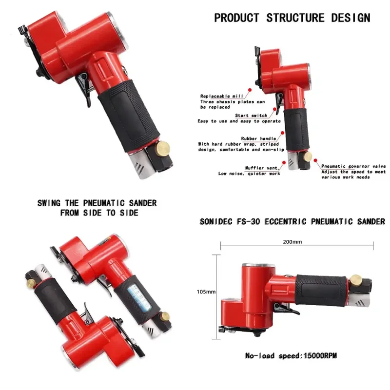 FS-30S Air Sander Left Right Acting Pneumatic Vibratory Sander 15000RPM Handheld Industrial Metal Die Polishing Tool