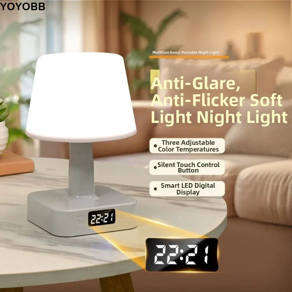 RGB/Tricolor Light LED Table Lamp Digital Clock Adjustable Brightness Night Light Rechargeable Eye Protection Reading Lamp