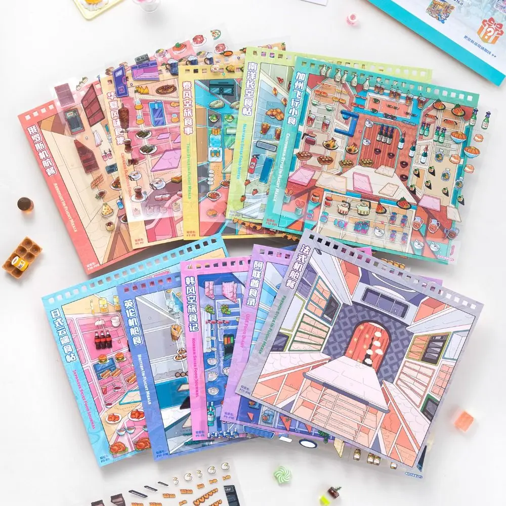 Paper Sticker Book Self Adhesive Airplane Theme Miniature Scene Stickers Cooking Theme Creative 3D Scenery Stickers