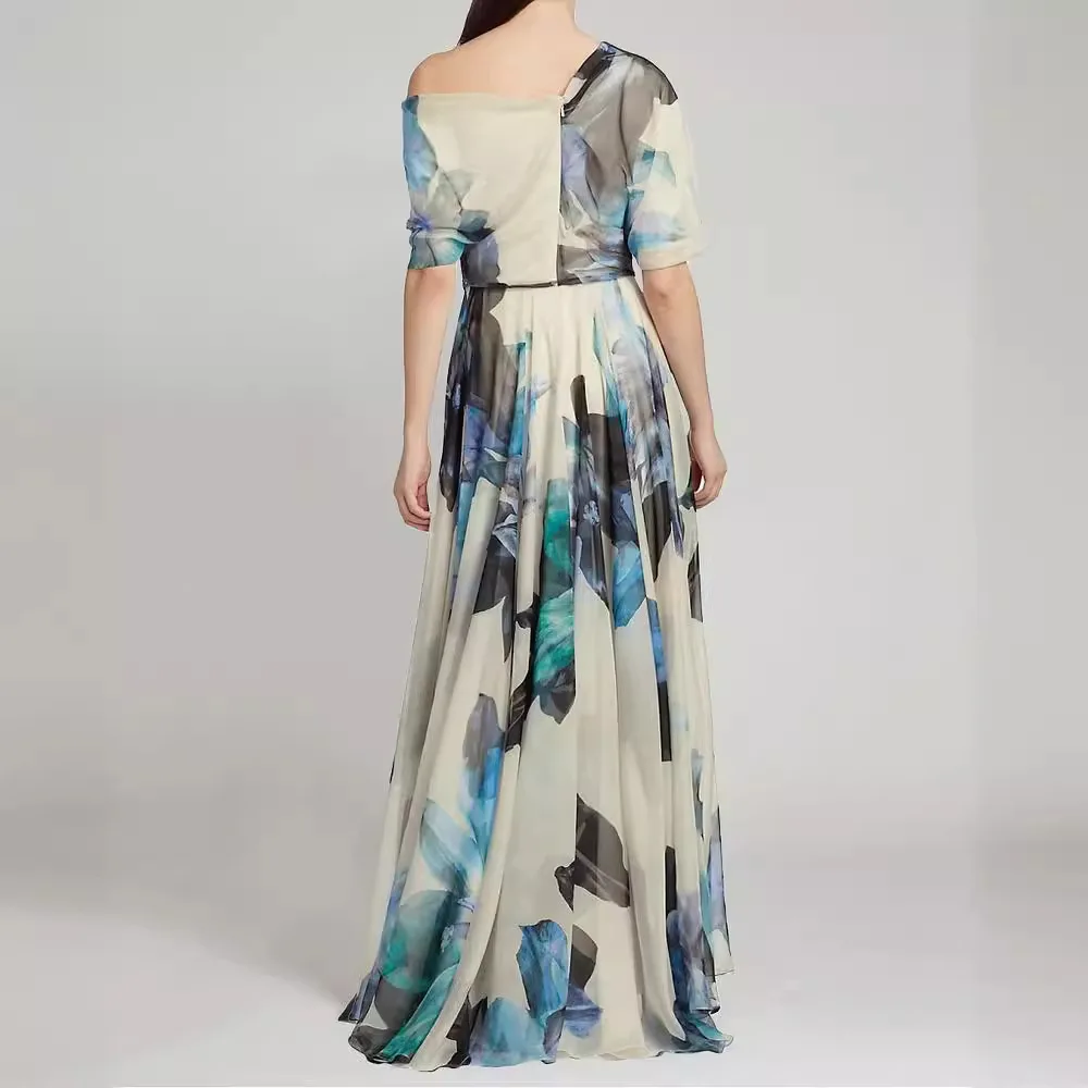 فستان ماكسي للحفلات الراقصة بأربطة وأكمام قصيرة ومطبوع بقصة ضيقة للنساء 2025 بكتف واحد أنيق لقضاء العطلات على الشاطئ #3