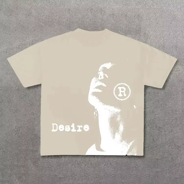 Vintage 2026 Desire Graphic Print Cotton T-Shirt Men Y2K Summer Short Sleeves Vintage Oversize Tshir