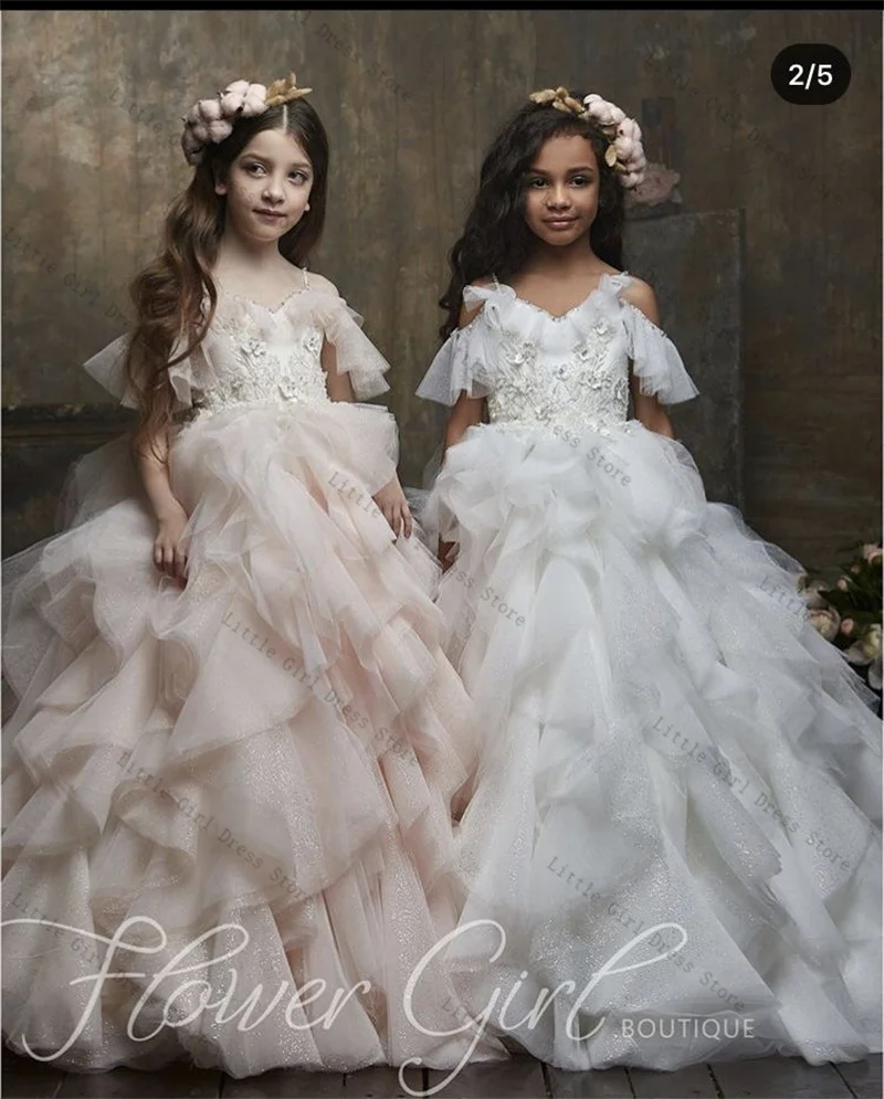 

Блестящее белое платье принцессы с цветочным узором для девочек, сексуальное многоуровневое тюлевое свадебное платье с короткими рукавами, детское праздничное платье на день рождения по индивидуальному заказу