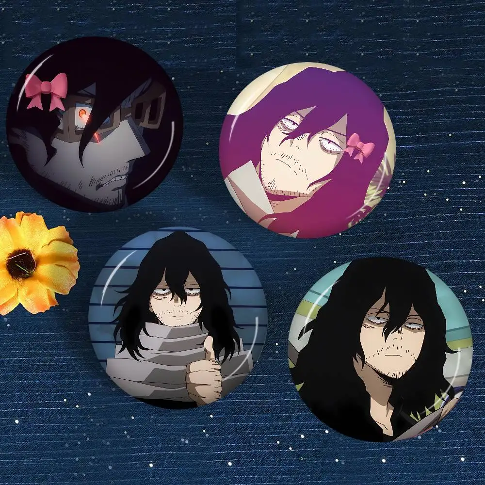 Shota Aizawa Round Button Pins Slogan Creative Brooches Backpack Clothes Decoration Fashion Cartoon Jewelry Gifts