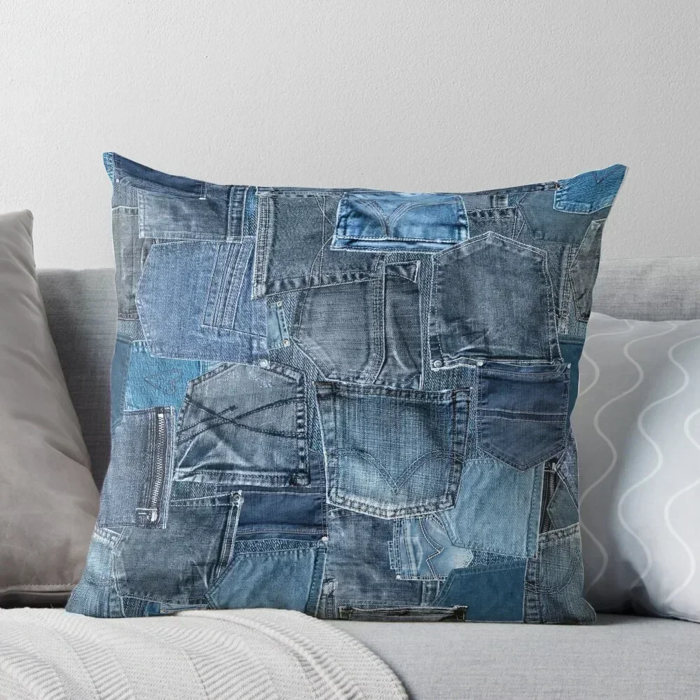 

Blue Denim Jeans Pocket Patchwork Throw Pillow Pillowcases For Pillows luxury sofa pillows pillow