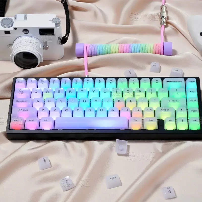 114 Keys White Misty Through Keycaps Translucent PBT Key PC MDA  Profile Key Cap for MX 61 87 104 Mechanical Keyboard Accessory