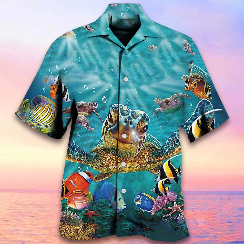 3d Turtle Print Hawaiian Shirts Beach Casual Short Sleeve Shirt For Men Fashion Men Clothes Cuban Collar Shirt Oversized T-Shirt