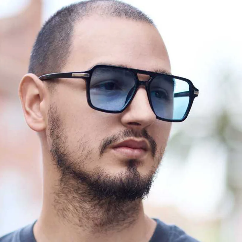 Rétro grand cadre femmes lunettes de soleil carrées Double faisceaux noir circulaire Cool hommes lunettes de soleil une pièce concepteur pilote lunettes de soleil