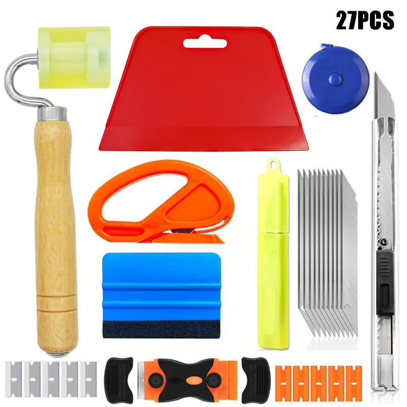 

27 PC Wallpaper Tool Kit Scraper Roller Knife Vinyl & film Application Tools Set for DIY Applying Peel and Stick Wallpaper Vinyl