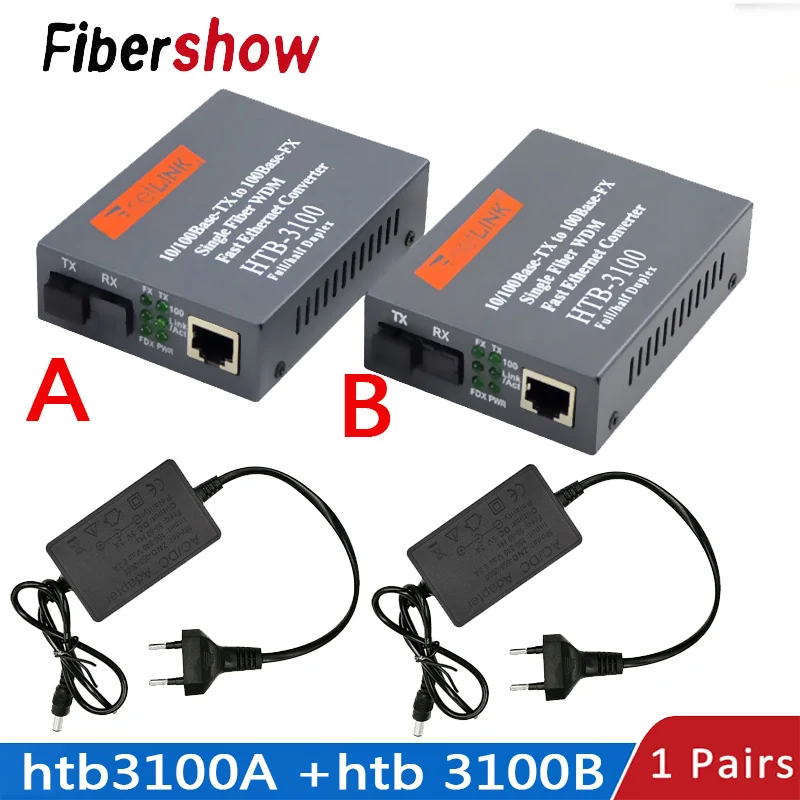 Media Converter HTB-3100 Fiber Optical Single Mode Single Fiber SC Port 20KM External Power Supply 10/100M