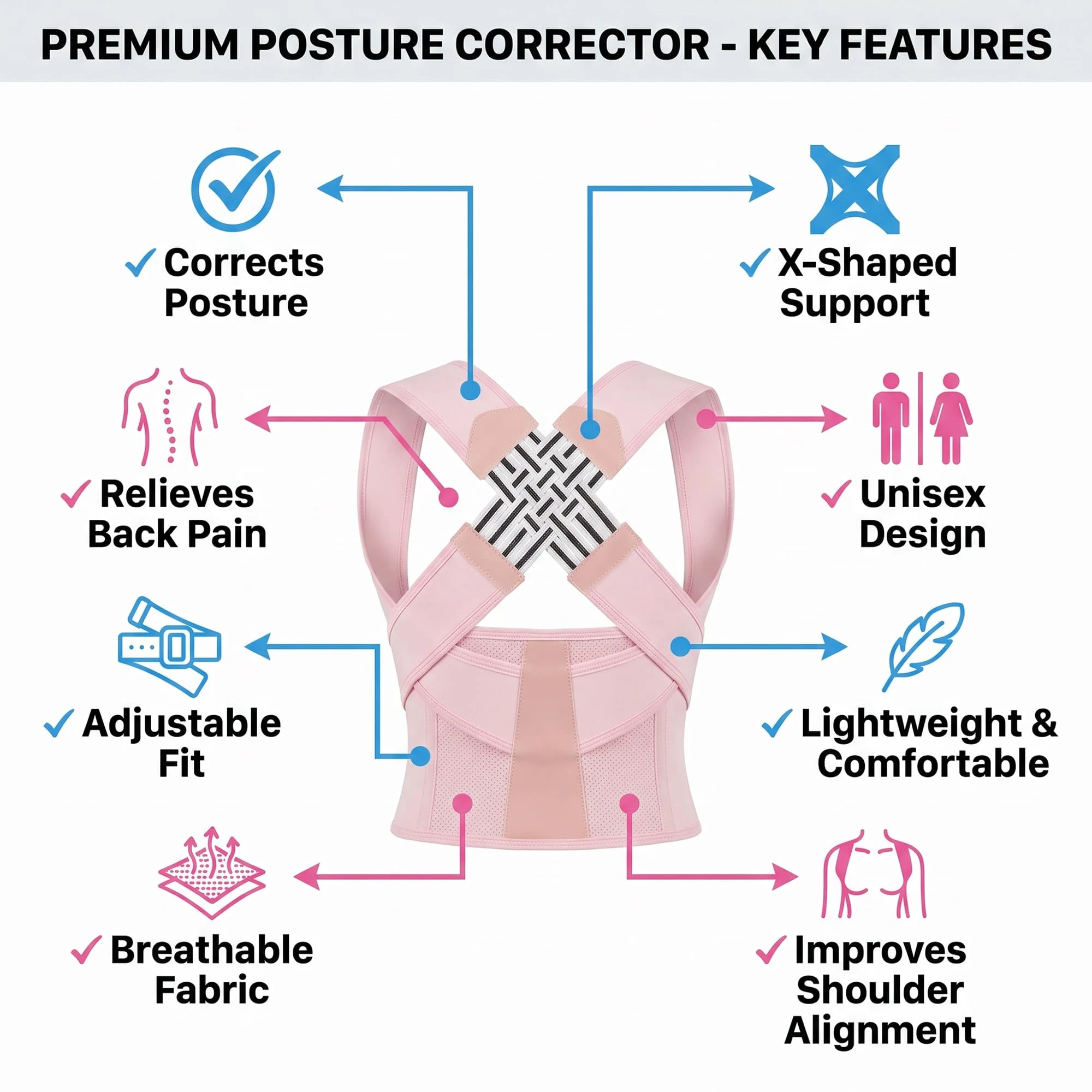 Adjustable Mesh Posture Brace for Adults