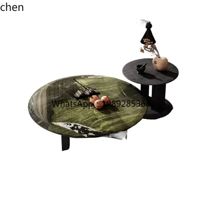 Minimalist Marble Coffee Table Combination High-end Art Round Tea Table Living Room Home Wabi-sabi Wind